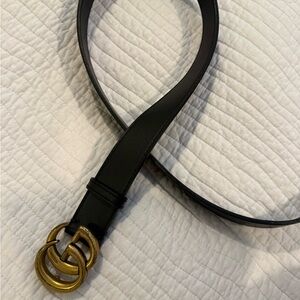 Black Leather Belt with Double Ring Buckle